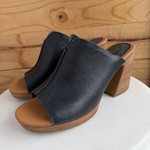 EUC Kork-Ease Harlin Slide Chunky Block Stacked Leather Heel Sz 9 Black Boho